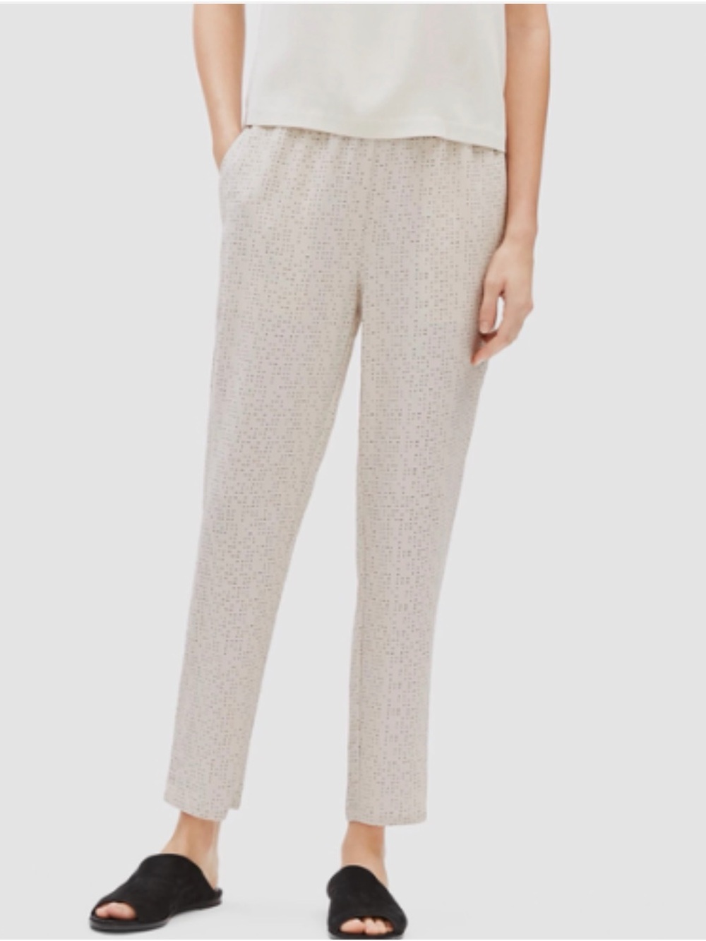 Eileen Fisher Tencel Viscose Morse Code Slouchy Pant Size M Bone